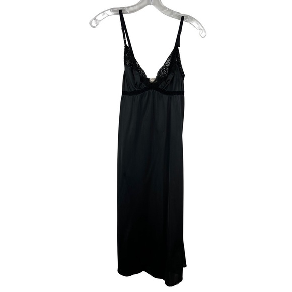 Vintage 90s Y2K Black Satin Lace Trim Slip Dress Size Small - Picture 1 of 9